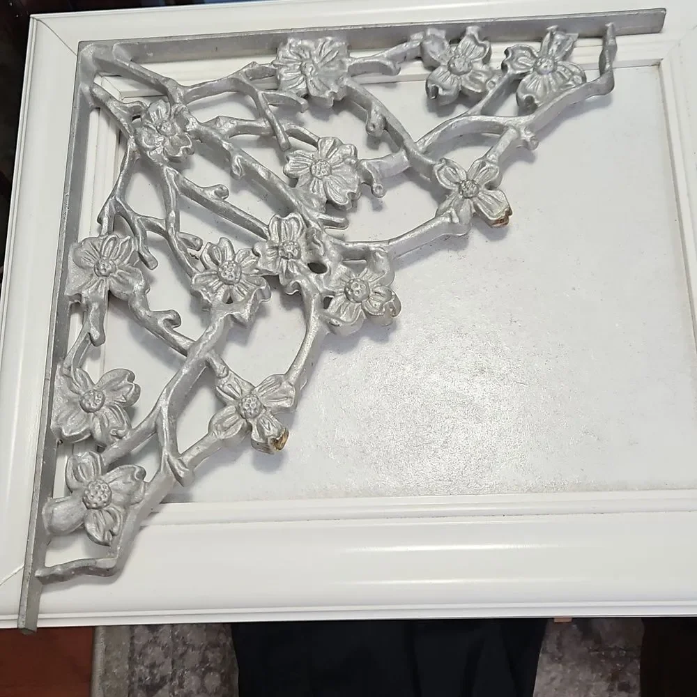 Decorative Floral Wrought Iron Corner Accents in Silver - Set of 2